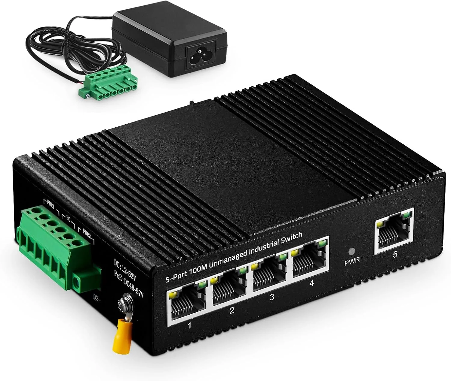 سوئیچ اترنت صنعتی 5 پورت Binardat با قابلیت نصب روی ریل DIN، 4 پورت و 1 پورت آپلینک 10/100 مگابیت بر ثانیه، IP40 بدون فن، با یک منبع تغذیه