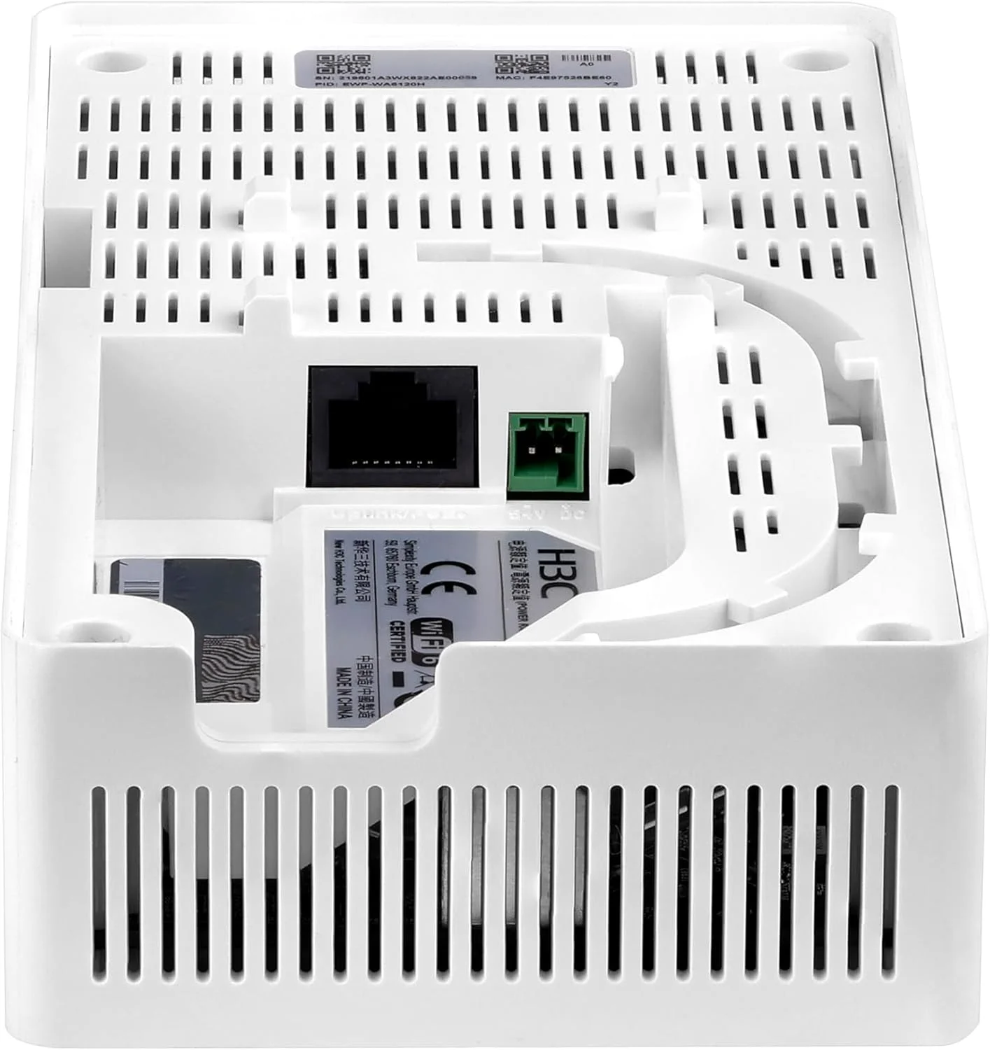 اکسس پوینت دیواری نسل جدید H3C WA6120H با آنتن داخلی، 4 جریان، سرعت 1.7 گیگابیت بر ثانیه، دو رادیو Wi-Fi 6 (802.11ax/ac/n)، سفید