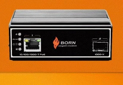 سوئیچ صنعتی مینیاتوری گیگابیتی تک پورت PoE مدل BI601PG1F به همراه 1 پورت آپلینک SFP گیگابیتی، نصب روی ریل DIN، بدون آداپتور برق.