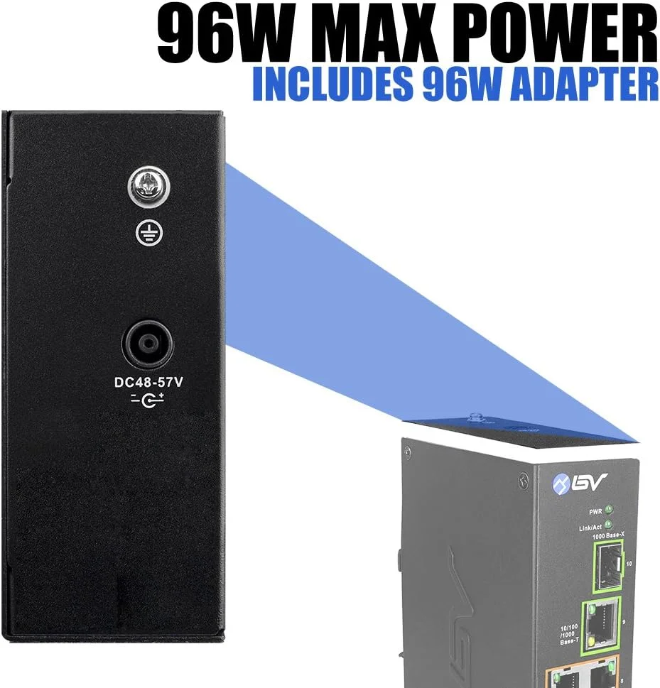 سوئیچ صنعتی 10 پورت PoE+ BV-Tech با قابلیت نصب روی ریل DIN (8 پورت PoE+ | گیگابیت اترنت و آپلینک SFP) ? 96W ? 802.3at