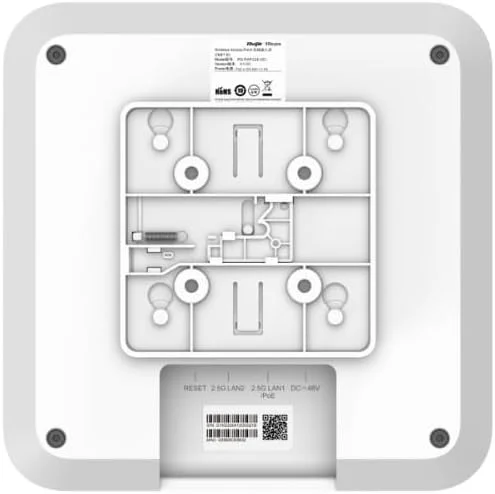 RG-RAP2260(H) Wi-Fi 6 AX6000 High-Density Ceiling Access Point, 5.95Gbps Speed, 4x4 MIMO, 2x 100M/1000/2500 Base-T Ports, PoE++, 512/130 Recommended Clients, CE & RoHS Certified, 0°C~40°C Temp