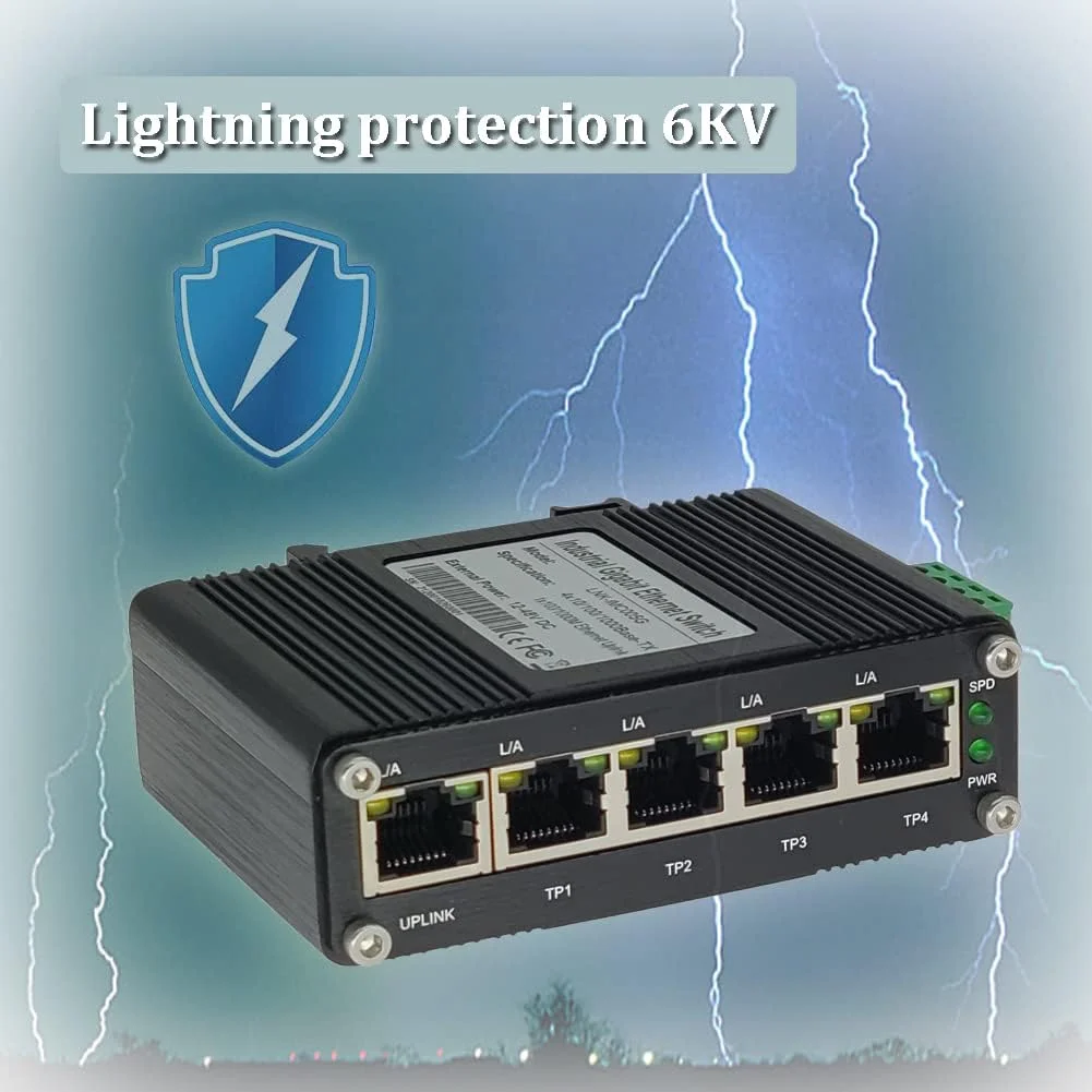 سوئیچ صنعتی کوچک 5 پورت گیگابیتی Centopto، سوئیچ اترنت سخت‌کاری شده 5 پورت RJ45 10/100/1000 مگابیت بر ثانیه، نصب روی ریل DIN، شامل پایه های دیواری (40- تا 167 درجه فارنهایت)، ظرفیت سوئیچینگ 10 گیگابیت بر ثانیه