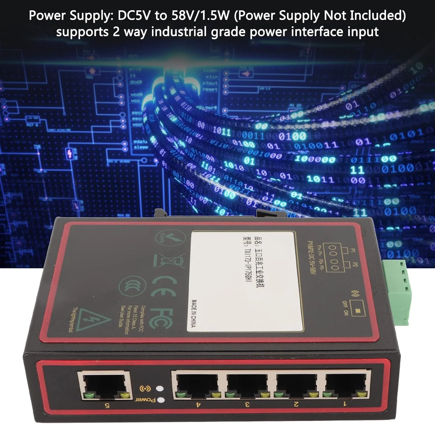 سوئیچ اترنت صنعتی Cryfokt، سوئیچ ریل DIN غیر مدیریتی 5 پورت RJ45 با ورودی ولتاژ گسترده IP40 سوئیچ اترنت صنعتی Cryfokt، سوئیچ ریل DIN غیر مدیریتی 5 پورت RJ45 با ورودی ولتاژ گسترده IP40