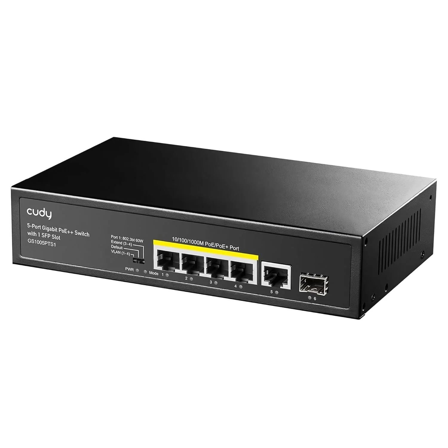 سوییچ 5 پورت گیگابیتی اترنت غیر مدیریتی کودِی مدل GS1005P، با 4 پورت PoE+ @ 60W، رومیزی/دیواری، بدنه فلزی مقاوم بدون فن، 802.3af، 802.3at، پورت های محافظت شده، بهینه سازی ترافیک، Plug and Play