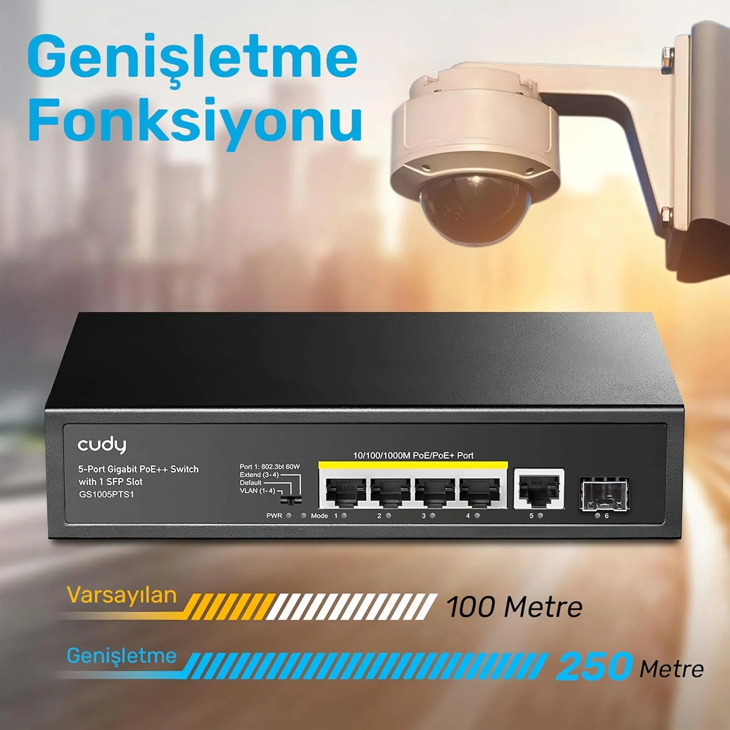 سوییچ 5 پورت گیگابیتی اترنت غیر مدیریتی کودِی مدل GS1005P، با 4 پورت PoE+ @ 60W، رومیزی/دیواری، بدنه فلزی مقاوم بدون فن، 802.3af، 802.3at، پورت های محافظت شده، بهینه سازی ترافیک، Plug and Play