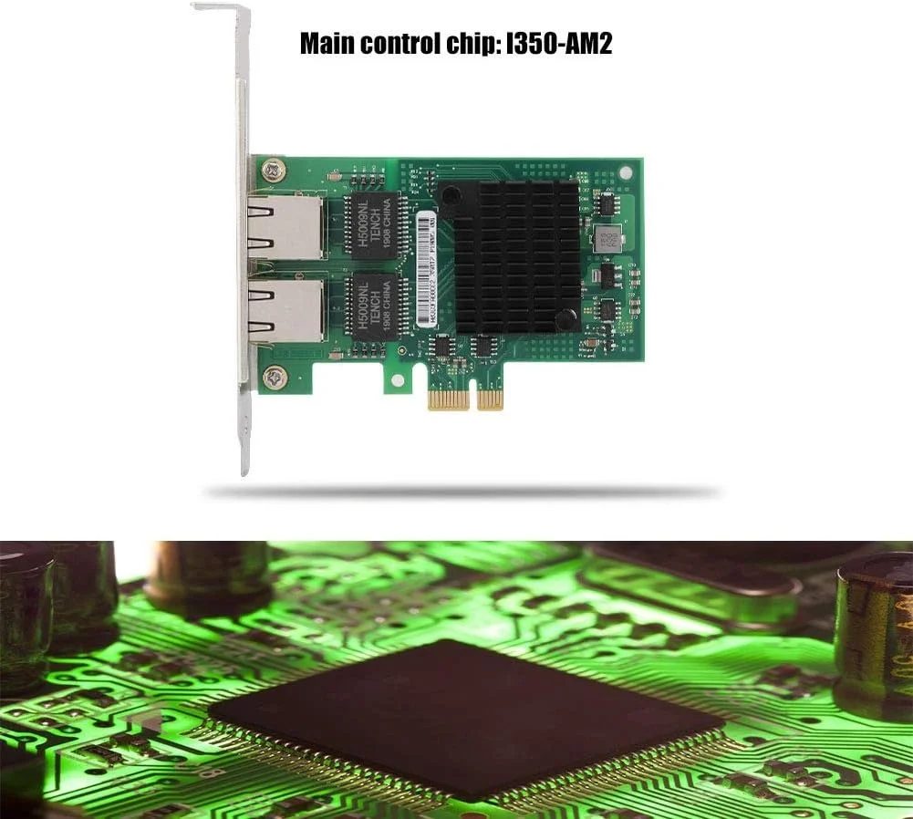 کارت شبکه دو پورت PCI-E 10/100/1000Mbps گیگابیتی اترنت، برای Intel I350-AM2، دو پورت RJ45، آداپتور شبکه PCIE