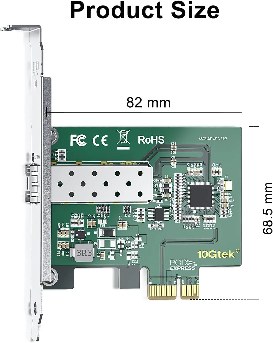 کارت شبکه گیگابیتی 10/100/1000Mbps 10Gtek با تراشه Intel I210AS | آداپتور شبکه PCI Express اترنت | تک پورت SFP | PCI Express 2.1 X1