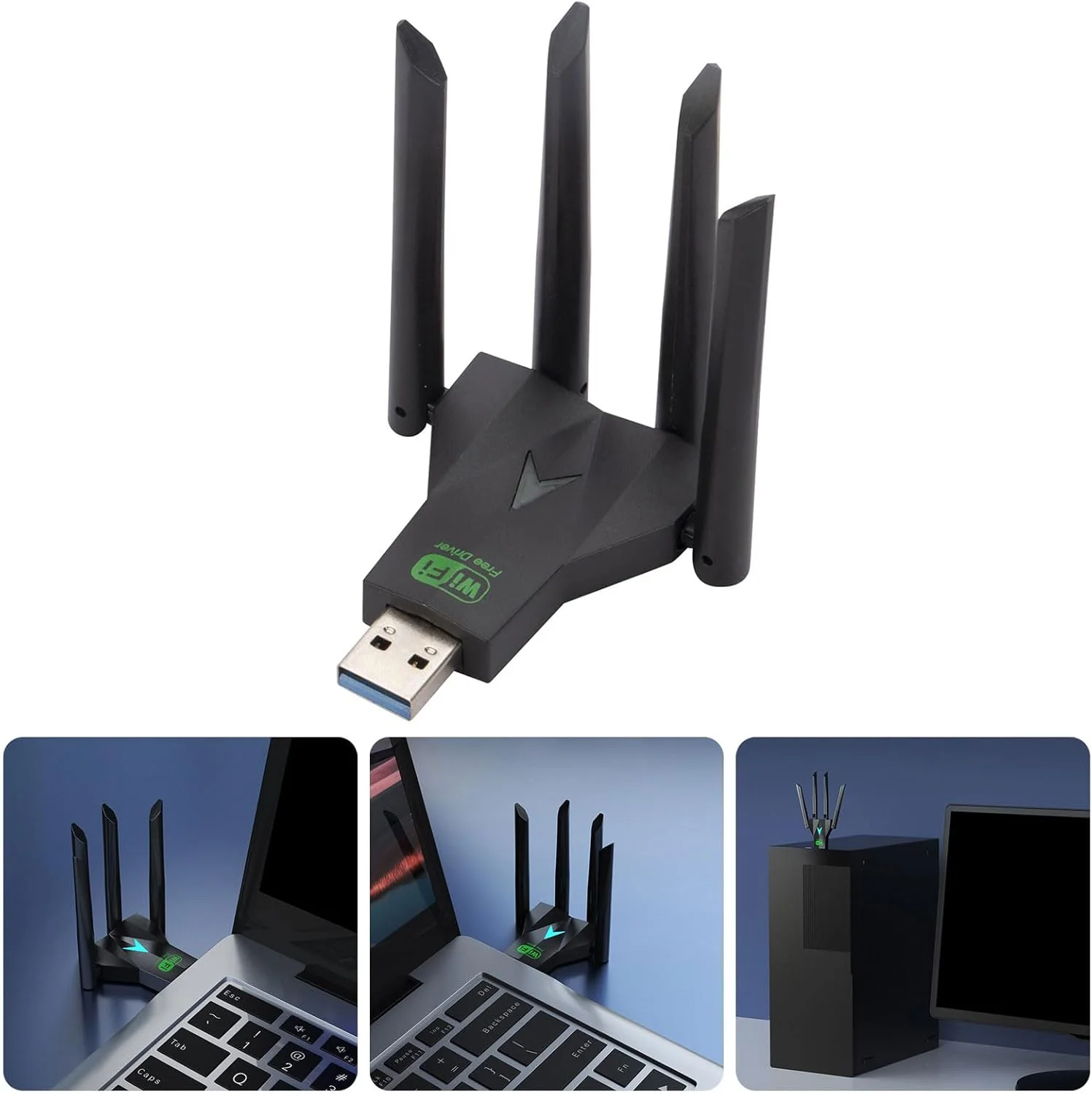 آداپتور USB دو بانده 1300 مگابیت بر ثانیه با 4 آنتن خارجی برای تقویت دریافت وای فای