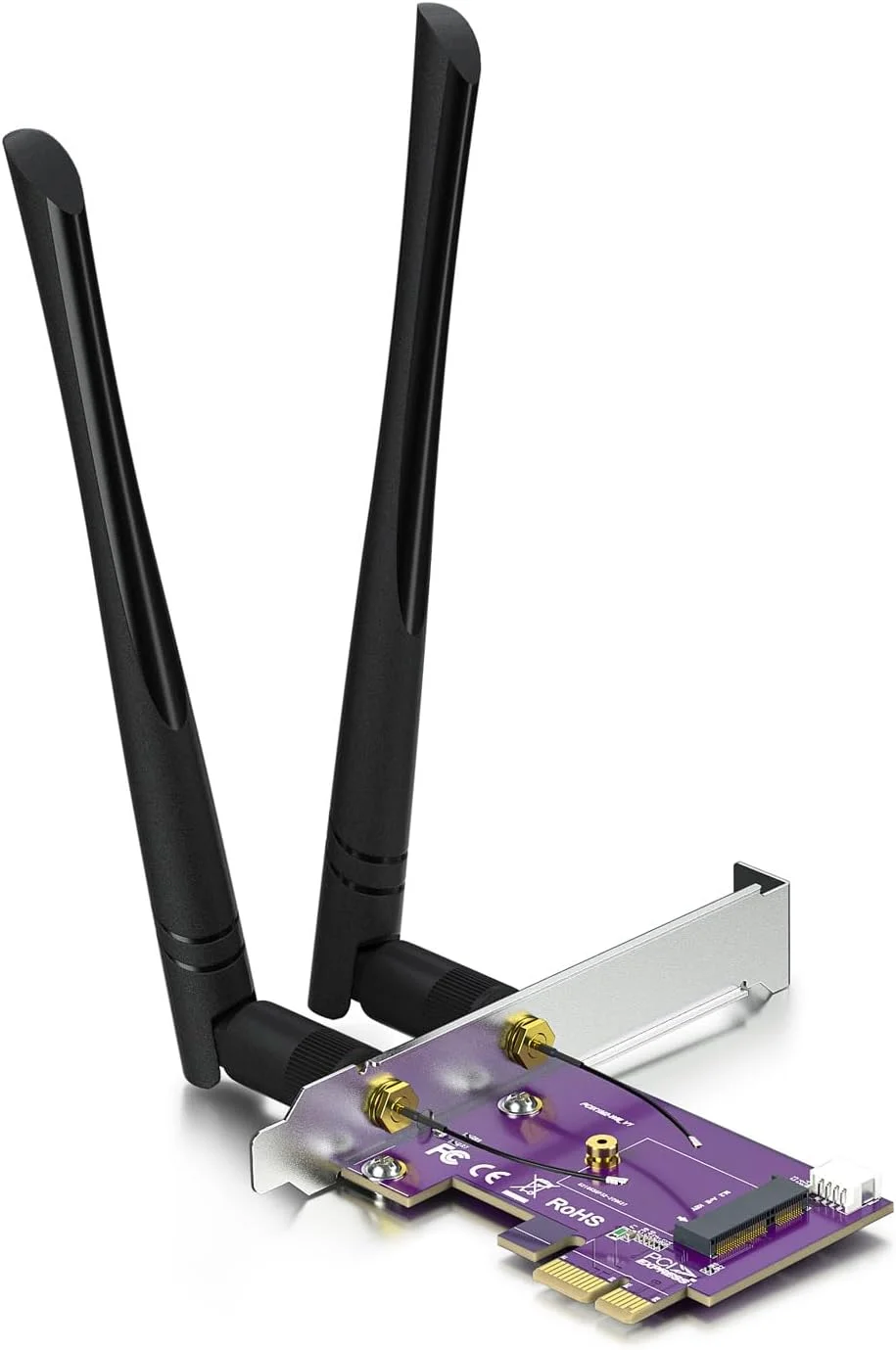 کارت آداپتور ماژول وایرلس و بلوتوث PCIE X1 به M.2/NGFF (کلید A+E) با آنتن 2X 5dBi دو بانده 2.4 و 5 گیگاهرتز
