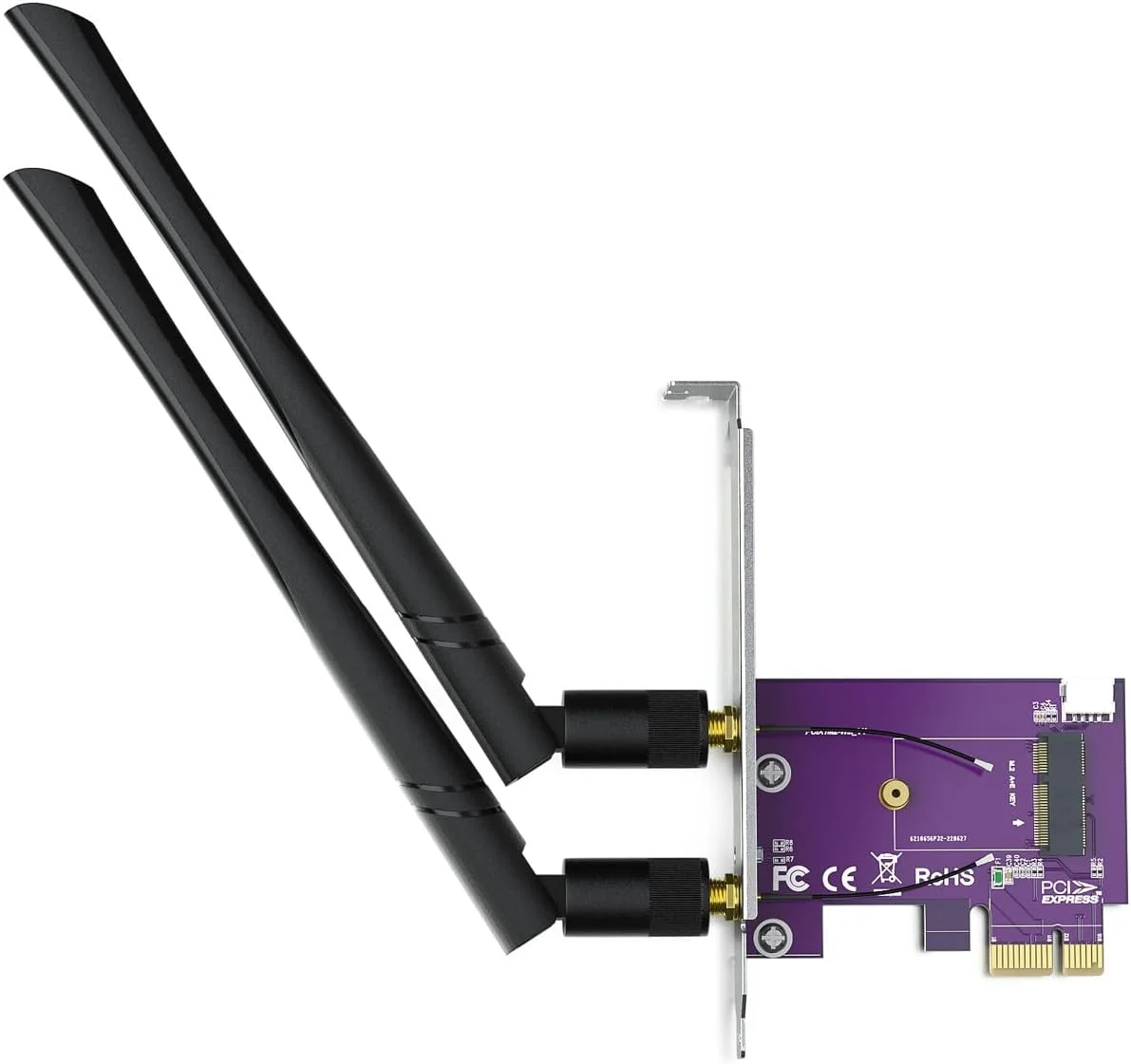 کارت آداپتور ماژول وایرلس و بلوتوث PCIE X1 به M.2/NGFF (کلید A+E) با آنتن 2X 5dBi دو بانده 2.4 و 5 گیگاهرتز