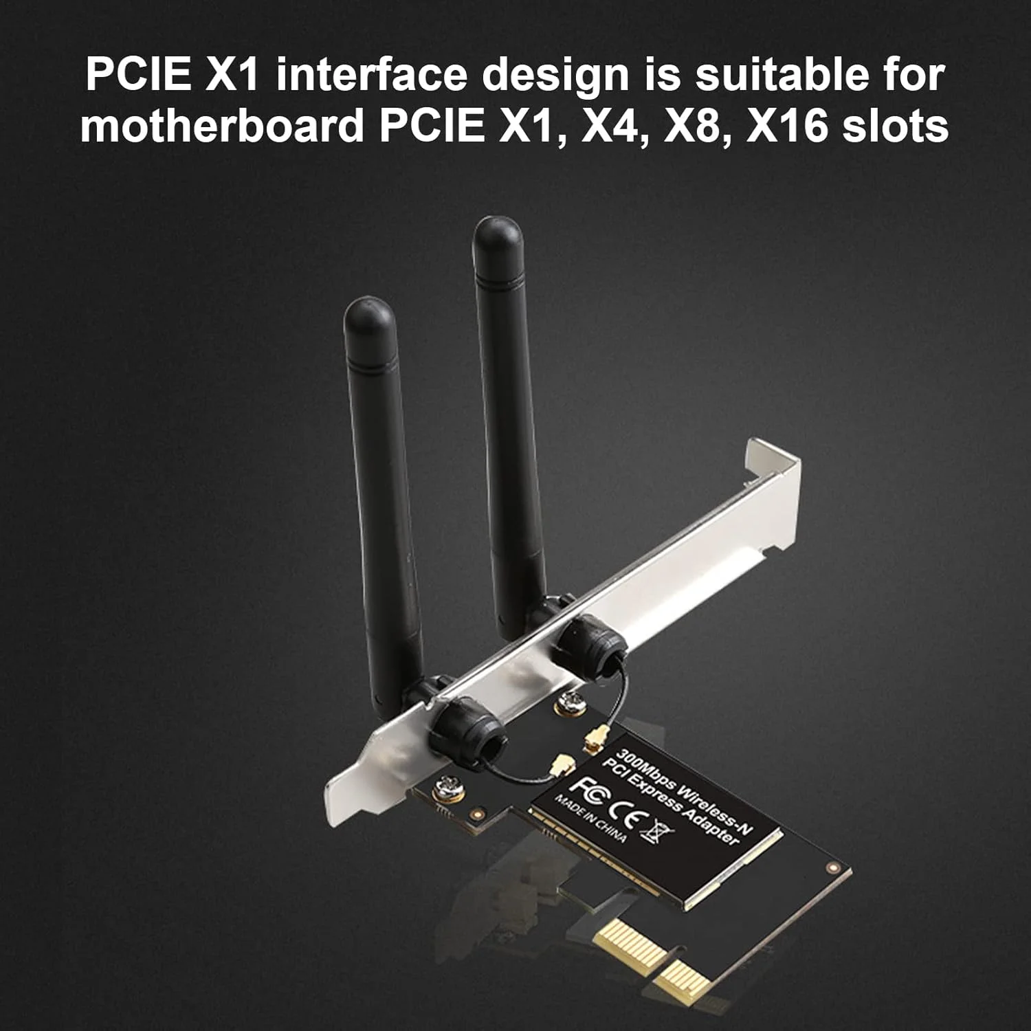 کارت شبکه وایرلس PCIe، کارت شبکه وایرلس 300 مگابیت بر ثانیه، آداپتور PCI Express وایرلس 802.11b/g/n برای کامپیوتر رومیزی، 2 آنتن تقویت کننده، تاخیر بسیار کم