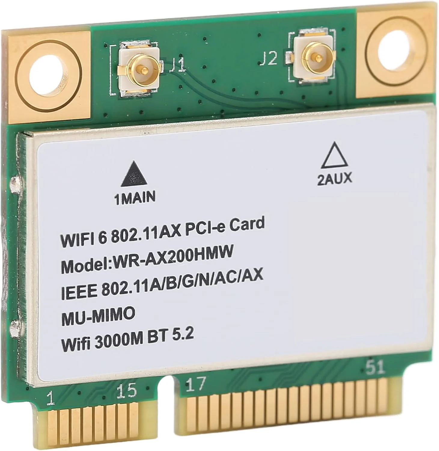 کارت شبکه وایرلس دو بانده AX200HMW WiFi 6، استاندارد 802.11 A/B/G/N/AC/AX، آداپتور شبکه Half Mini PCI-E WiFi BT5.2 برای کامپیوتر و لپ تاپ، فقط برای WIN10 (64bit)