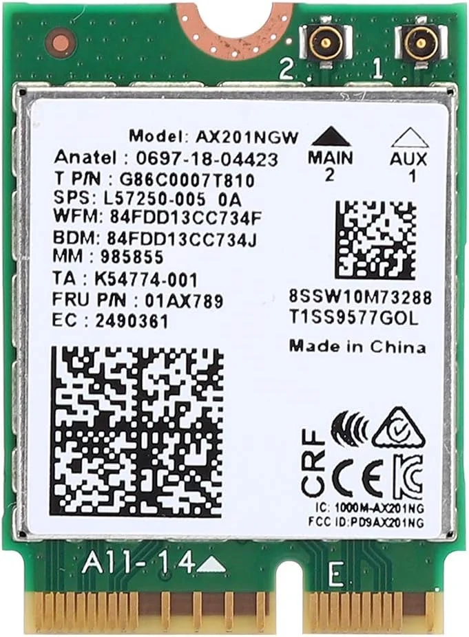 کارت شبکه وای فای ASHATA، کارت شبکه AX201NGW WIFI 6 گیگابیتی 2400M M.2.CNVio2 با رابط بلوتوث 5.0، کارت بلوتوث Wlan فقط برای 10 x 64 بیتی