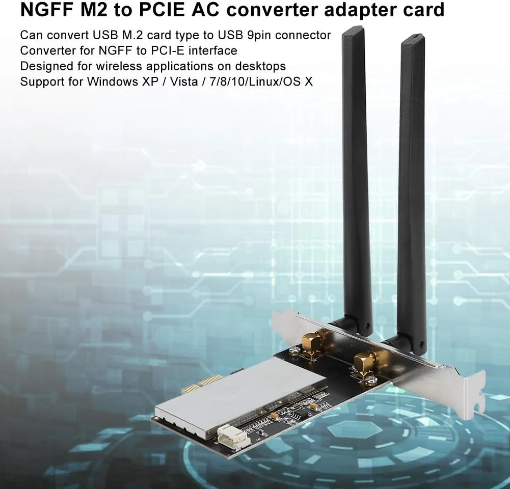 کارت آداپتور دو بانده Annadue، مبدل بی‌سیم WIFI، کارت آداپتور مبدل NGFF M2 به PCIE AC، قطعات الکترونیکی.