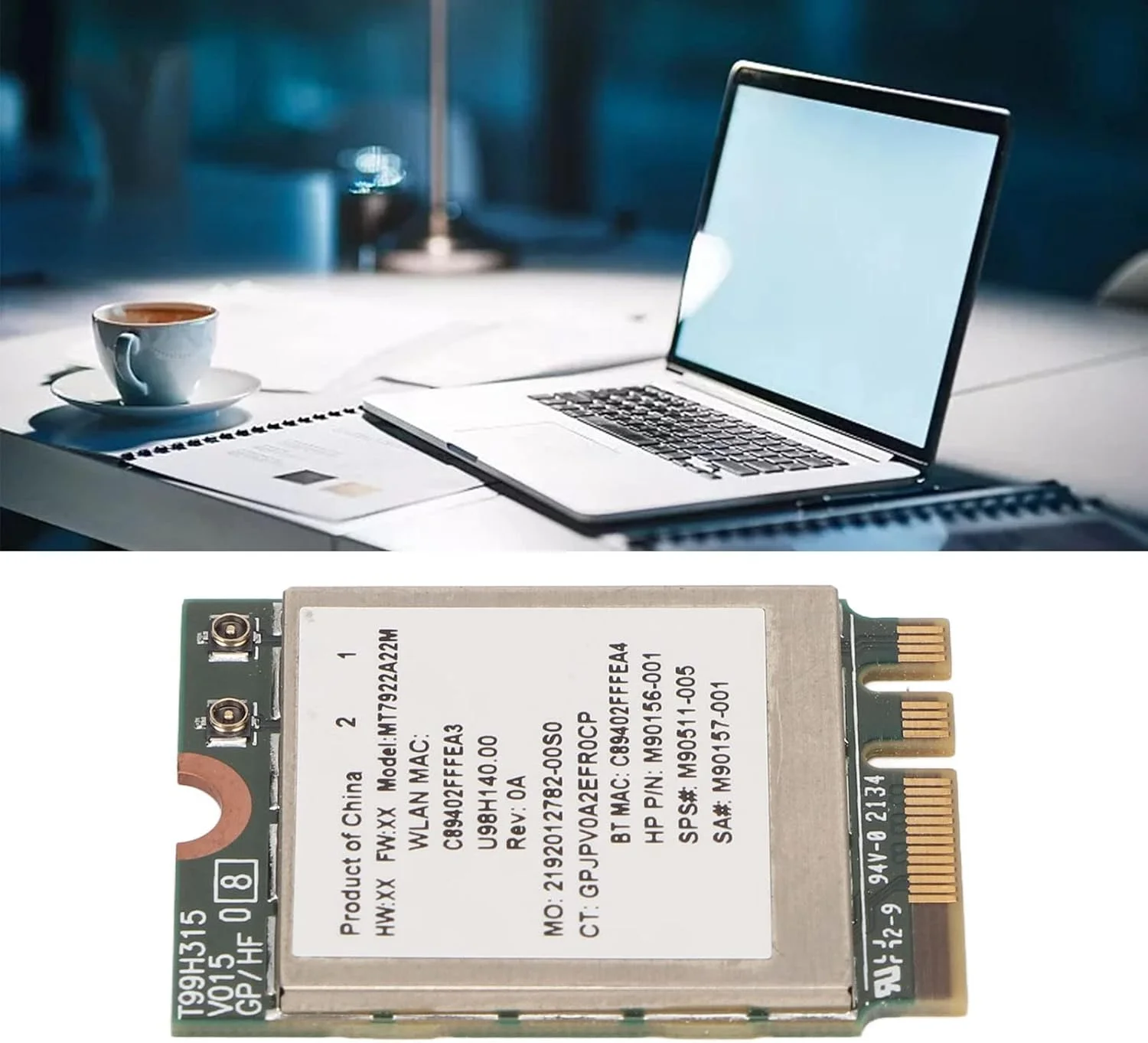 کارت شبکه بی سیم WiFi 6E مدل Asixxsix، سرعت بالا 2400 مگابیت بر ثانیه، دو بانده 2.4G 5G 802.11ax M.2 NGFF با بلوتوث 5.2، برای لپ تاپ PC، پشتیبانی از windowss 10 11 64bit