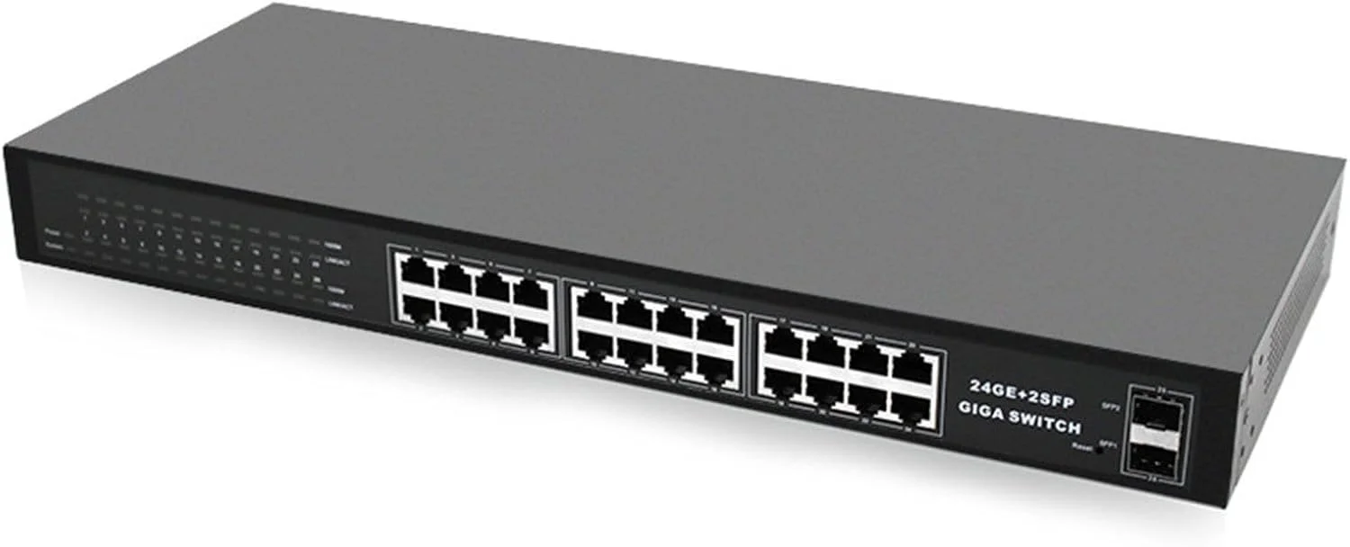 سوئیچ مدیریتی شبکه گیگابیتی 24 پورت با 2 پورت نوری SFP، پشتیبانی از جداسازی VLAN و Mirroring