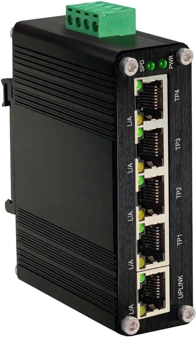 سوئیچ اترنت صنعتی 5 پورت گیگابیتی 10/100/1000Mbps دیمبو، سوئیچ شبکه مینیاتوری، نصب روی ریل DIN / دیوار، 10Gbps، 12-48V DC، A