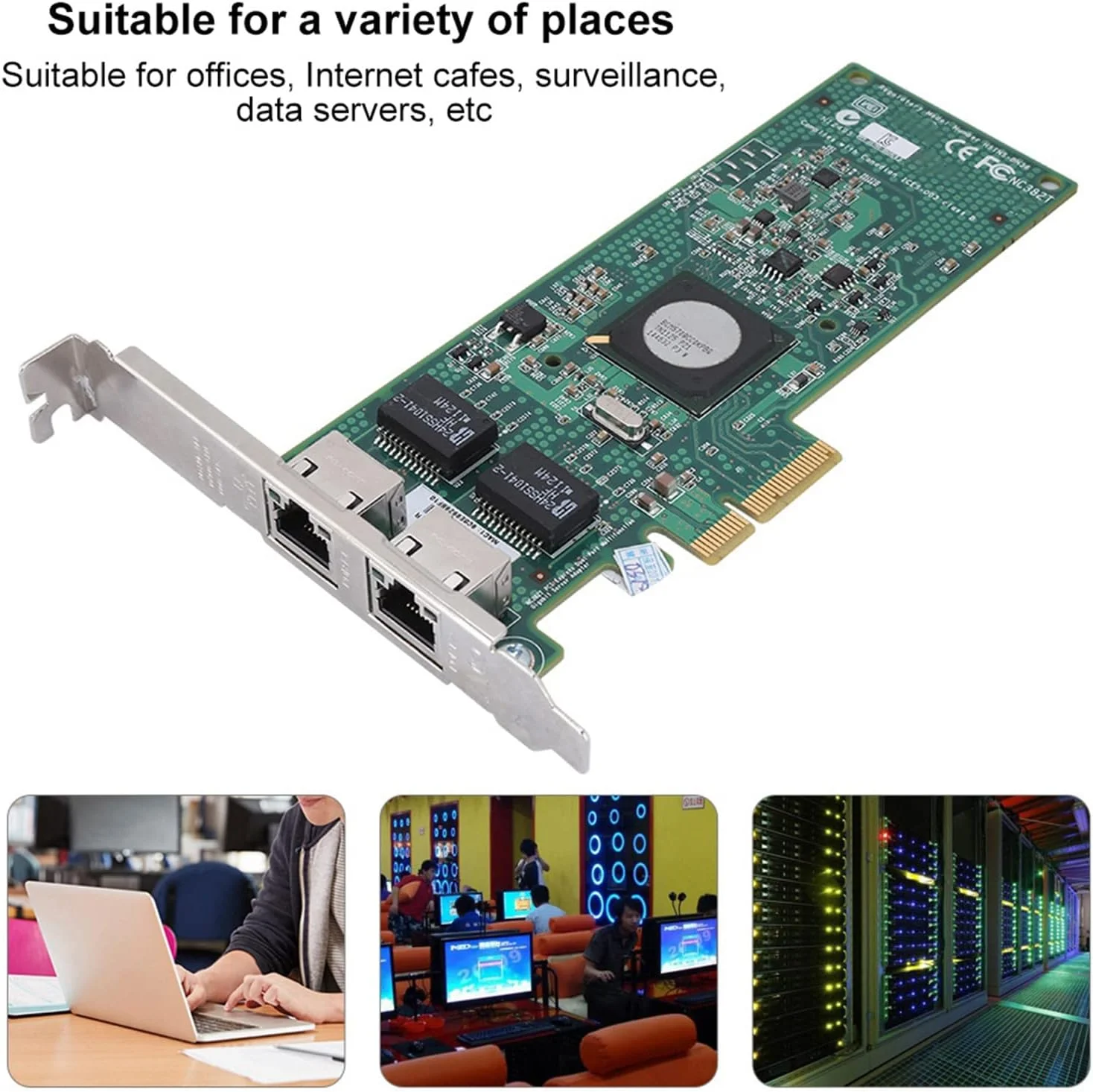 کارت شبکه PCIE برای Broadcom BCM5709 1000Mbps آداپتور اترنت دو پورت سرور PCI-E، کارت اترنت PCIE پشتیبانی از سیستم ها برای ویندوز 7، 8، 10، لینوکس و غیره.