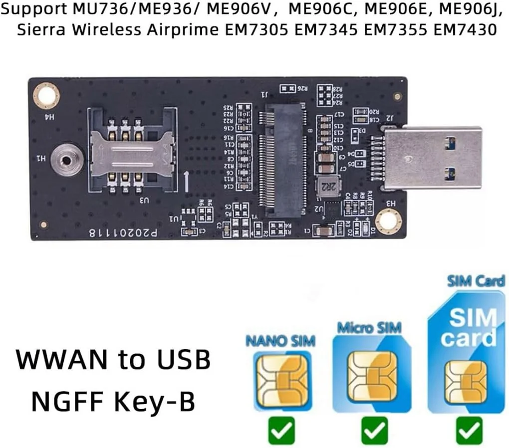 آداپتور کارت رایزر Chenyang WWAN Card NGFF M.2 Key-B به USB 3.0 با اسلات سیم کارت برای مودم کارت ماژول بی سیم 3G/4G/5G LTE آداپتور کارت رایزر Chenyang WWAN Card NGFF M.2 Key-B به USB 3.0 با اسلات سیم کارت برای مودم کارت ماژول بی سیم 3G/4G/5G LTE