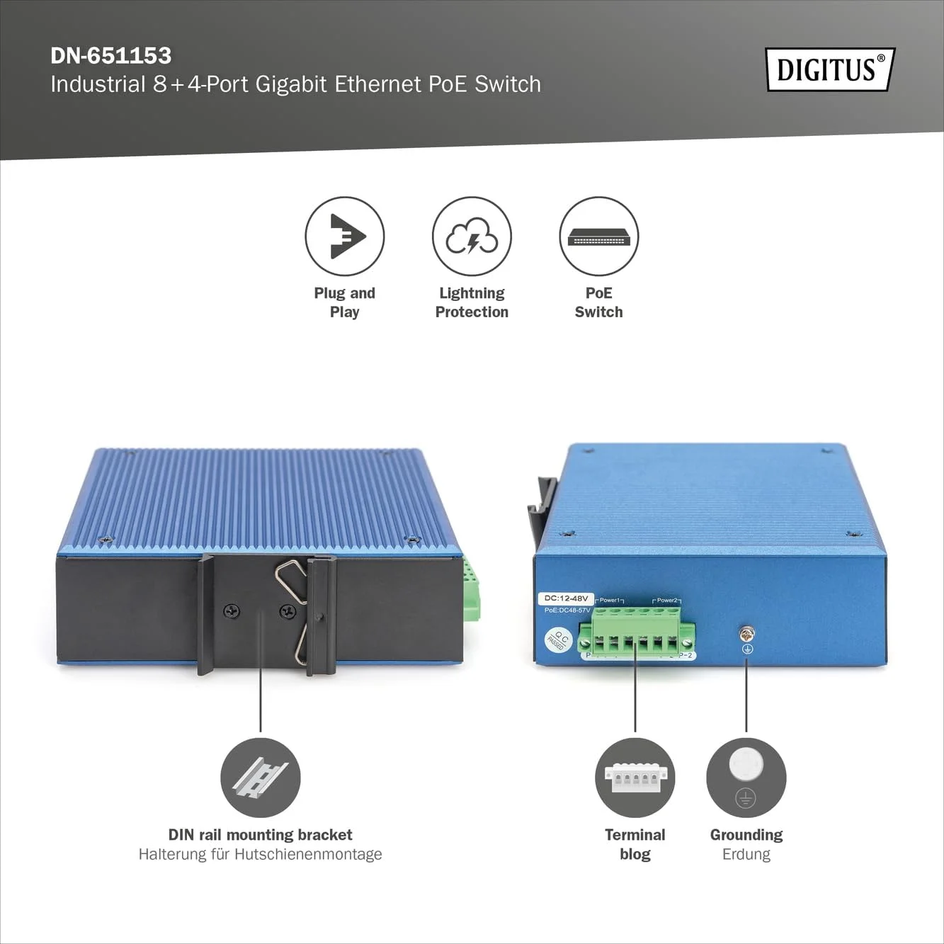 سوئیچ صنعتی 8+4 پورت گیگابیتی اترنت PoE دیجی توس