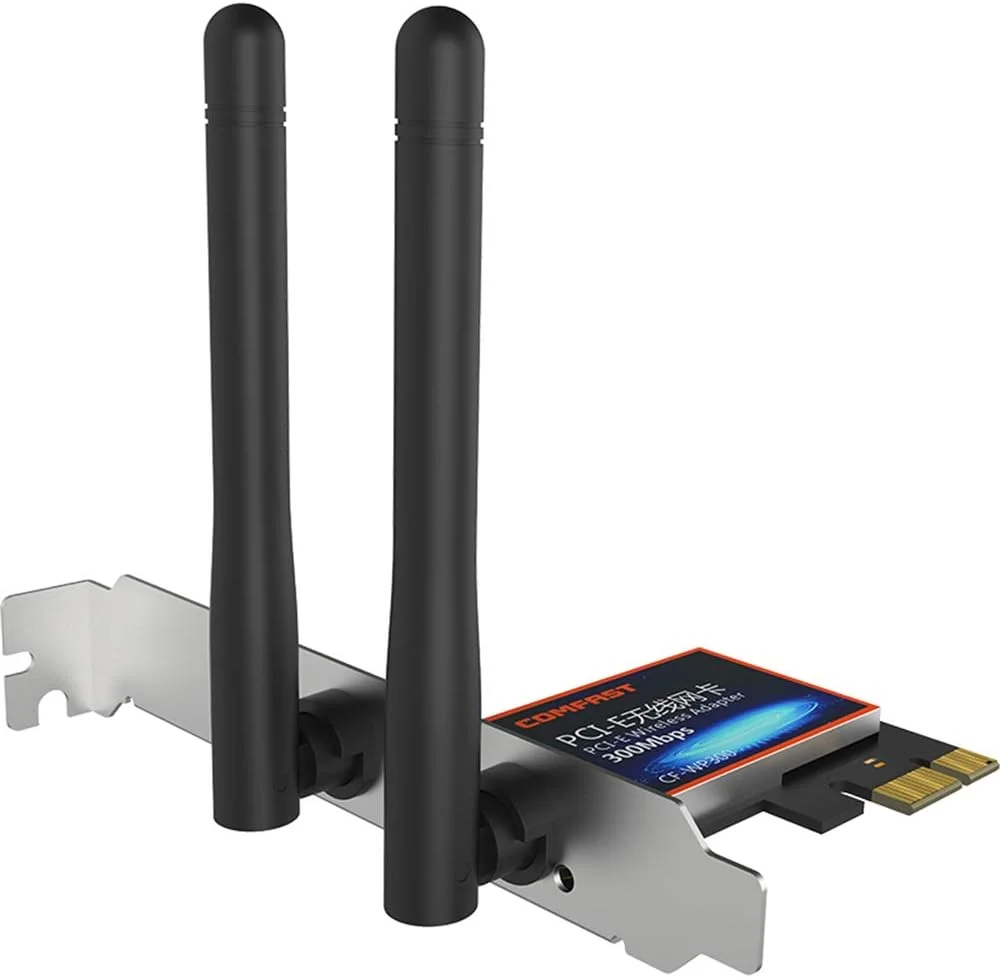 آداپتور وایرلس داخلی دسکتاپ CLX با سرعت 300 مگابیت بر ثانیه، دو آنتن، 2.4 گیگاهرتز، PCI-E، گیرنده وای فای برای کامپیوتر، کارت شبکه بازی 2.4G، دارای 2 آنتن 3Dbi