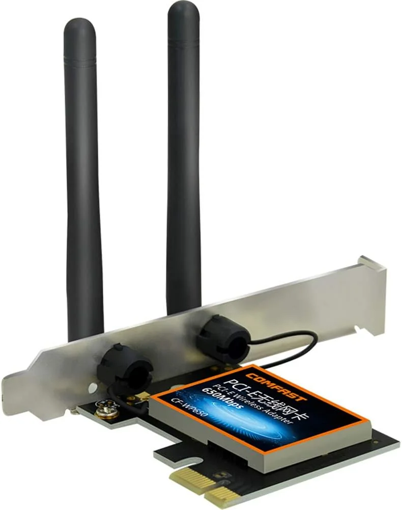 کارت شبکه بی سیم دسکتاپ PCI-E با سرعت 650 مگابیت بر ثانیه، آداپتور شبکه بی سیم PCIE Express WiFi LAN Card با فرکانس 2.4G/5.8GHz برای ویندوز 7/8/10