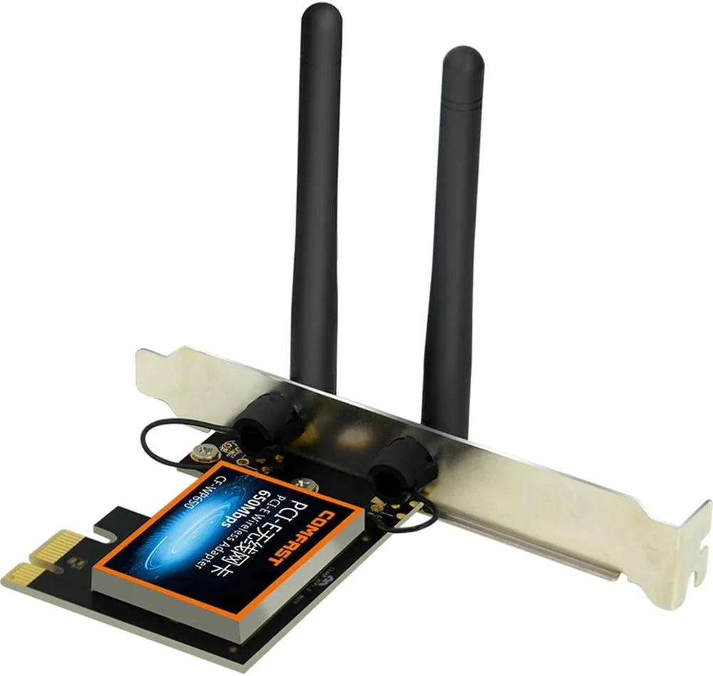 کارت شبکه بی سیم دسکتاپ PCI-E با سرعت 650 مگابیت بر ثانیه، آداپتور شبکه بی سیم PCIE Express WiFi LAN Card با فرکانس 2.4G/5.8GHz برای ویندوز 7/8/10