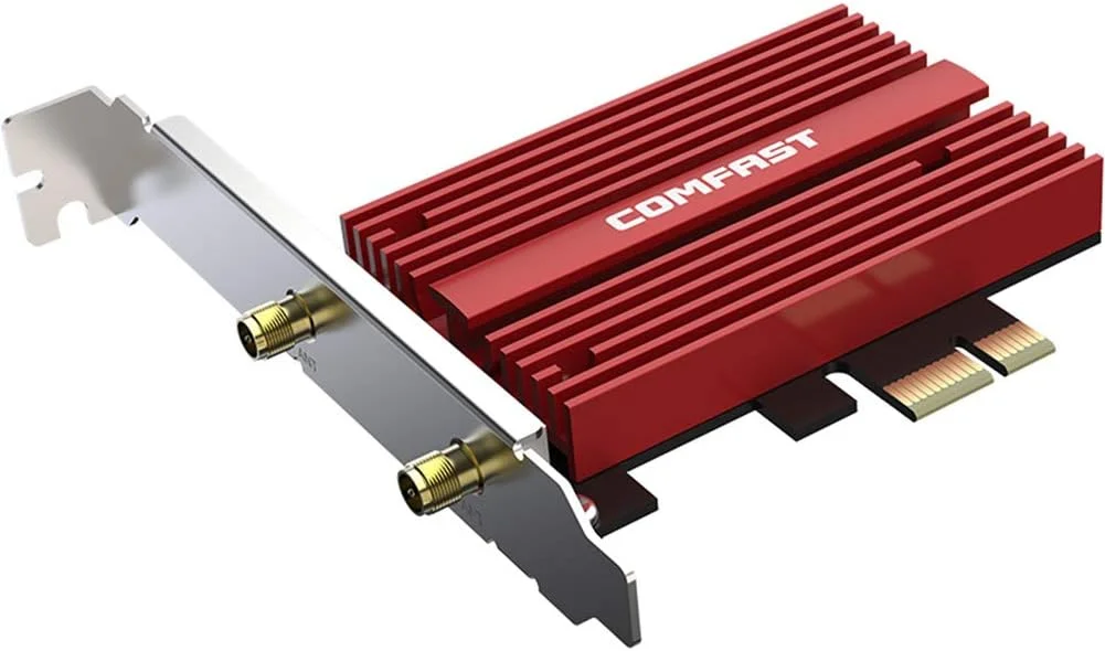 کارت شبکه PCI-E وای فای دو بانده 2.4/5 گیگاهرتز با بلوتوث 4.2 و سرعت 1200 مگابیت بر ثانیه برای کامپیوتر رومیزی مدل CF-WP1200PRO به همراه 2 آنتن 6dBi