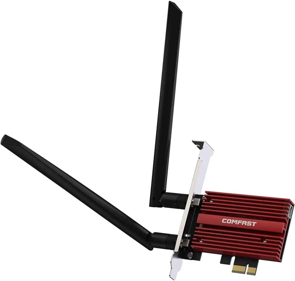 کارت شبکه PCI-E وای فای دو بانده 2.4/5 گیگاهرتز با بلوتوث 4.2 و سرعت 1200 مگابیت بر ثانیه برای کامپیوتر رومیزی مدل CF-WP1200PRO به همراه 2 آنتن 6dBi