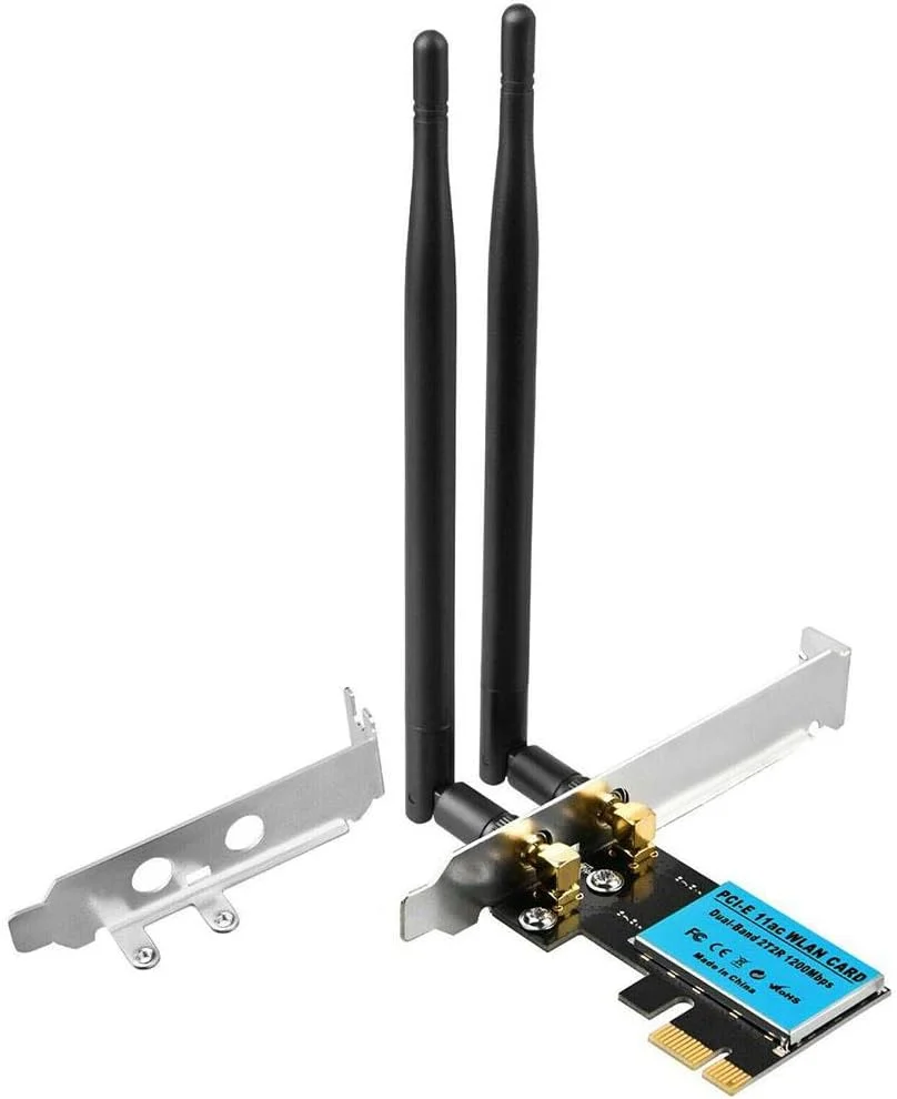 کارت شبکه بی سیم CLX PCIE-1200M، آداپتور دو فرکانسه، کارت شبکه بی سیم دسکتاپ، آنتن برای کارت شبکه کامپیوتر.