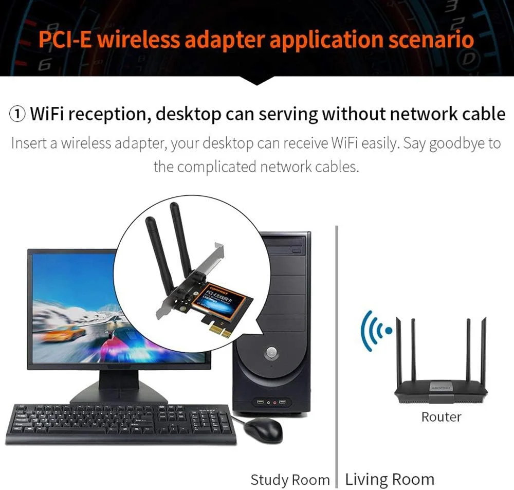 آداپتور PCI Express بی‌سیم دو بانده CLX AC1300 Archer با 2 آنتن، کارت رابط شبکه Pcie برای دسکتاپ، شامل براکت کم ارتفاع، سازگار با ویندوز 7/8/10