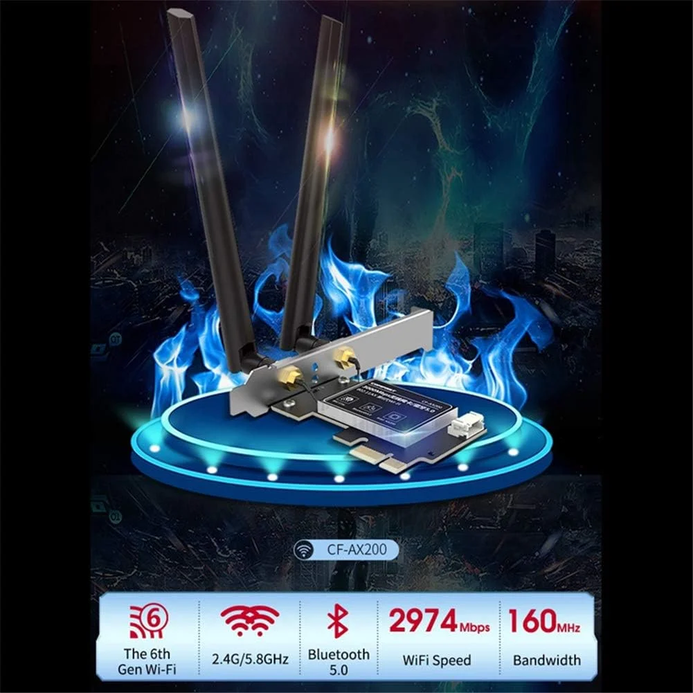 کارت شبکه بی‌سیم CLX AX200، دو بانده بلوتوث 2974Mbps PCI برای کامپیوتر رومیزی بازی Wifi6