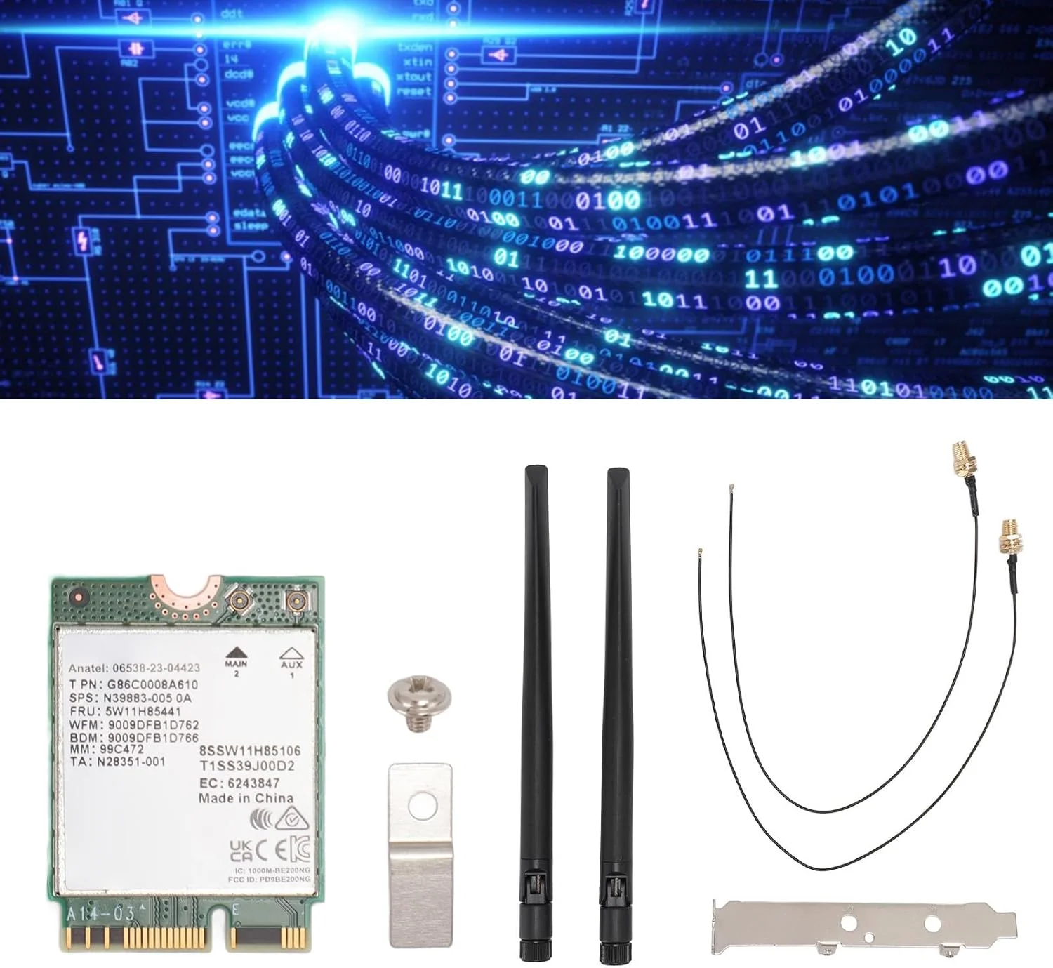 کارت وای فای 7 Cryfokt برای 10 11، BE200 NGW، BT 5.4، 5800Mbps M.2/NGFF، عدم پشتیبانی ایده آل برای روتر WiFi7/WiFi6E/WiFi6/WiFi5 و AP بی سیم (کارت WiFi 7 با آنتن و براکت)