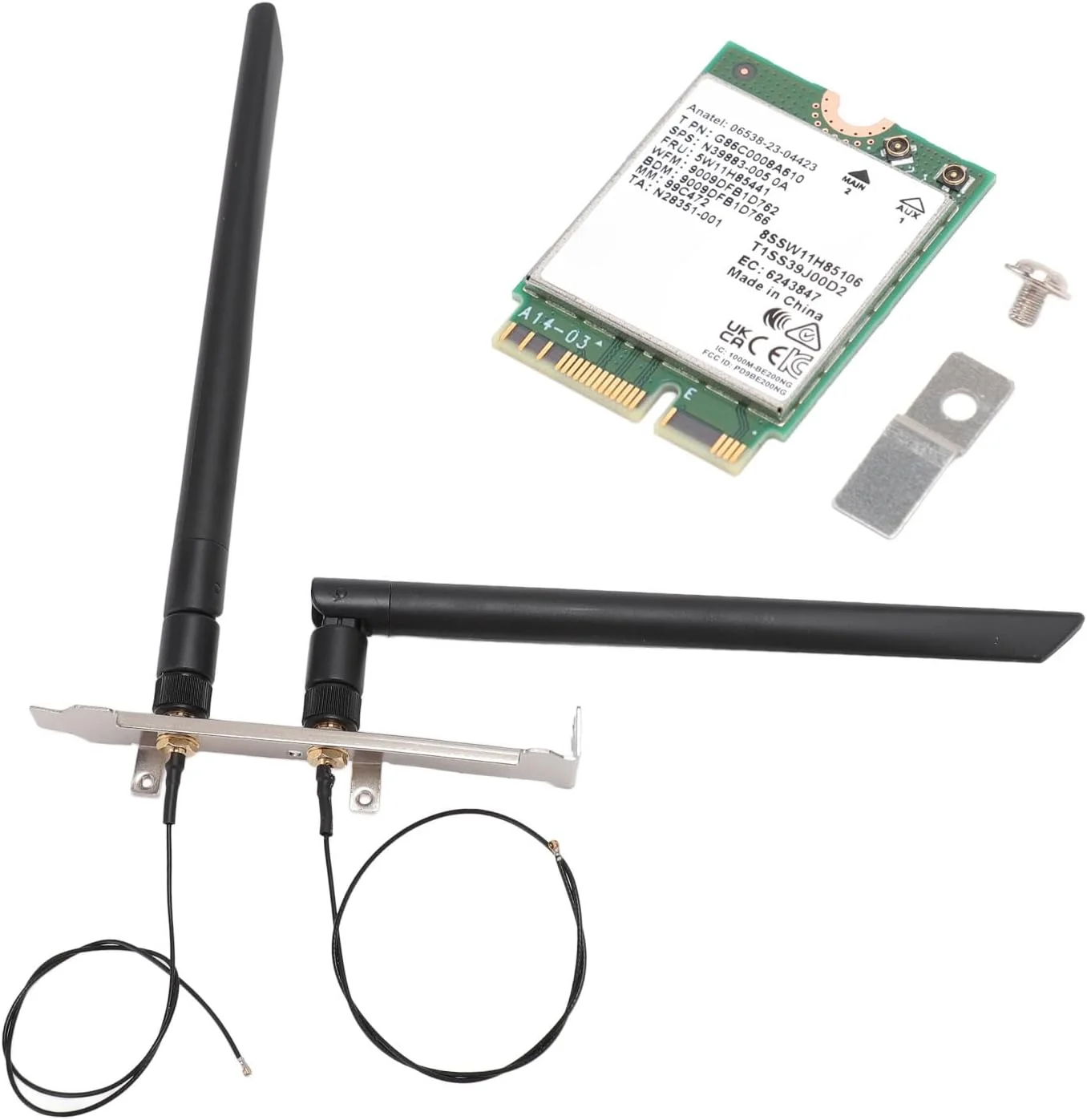 کارت وای فای 7 Cryfokt برای 10 11، BE200 NGW، BT 5.4، 5800Mbps M.2/NGFF، عدم پشتیبانی ایده آل برای روتر WiFi7/WiFi6E/WiFi6/WiFi5 و AP بی سیم (کارت وای فای 7 با آنتن و براکت)