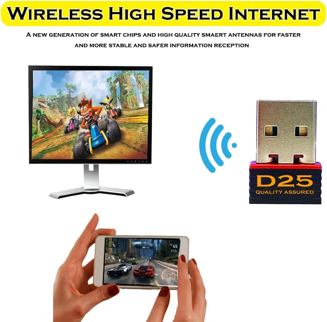 دانگل وای فای نانو قابل حمل D25 950M با سرعت بالا و برد بلند، کانکتور، گیرنده 802.11B/G/N 2.0 وایرلس Wi Fi 2.4GHz کارت شبکه LAN وایرلس اکسترنال برای کامپیوتر رومیزی، لپ تاپ، آداپتور USB