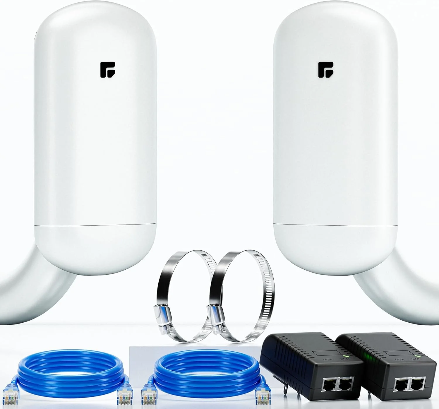 پل بی‌سیم، CPE بیرونی نقطه به نقطه 5.8G با برد 2 کیلومتر، پل‌های وای‌فای دوربرد CPE برای PtP/PtMP با آنتن با بهره بالا 12DBi، آداپتور PoE، پورت اترنت RJ45، بسته 2 عددی