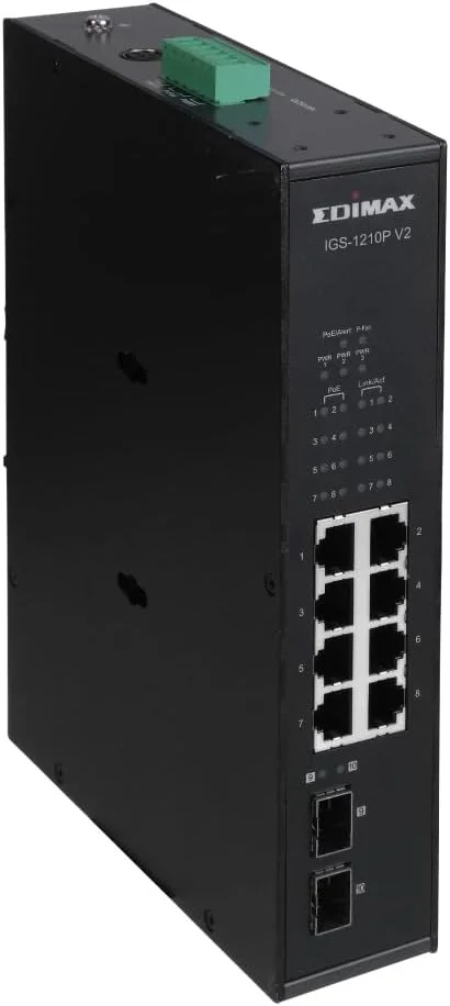 سوییچ صنعتی ادمیمکس IGS-1210P V2 - سوییچ صنعتی DIN Rail PoE+ با 10 پورت گیگابیتی و 2 پورت SFP