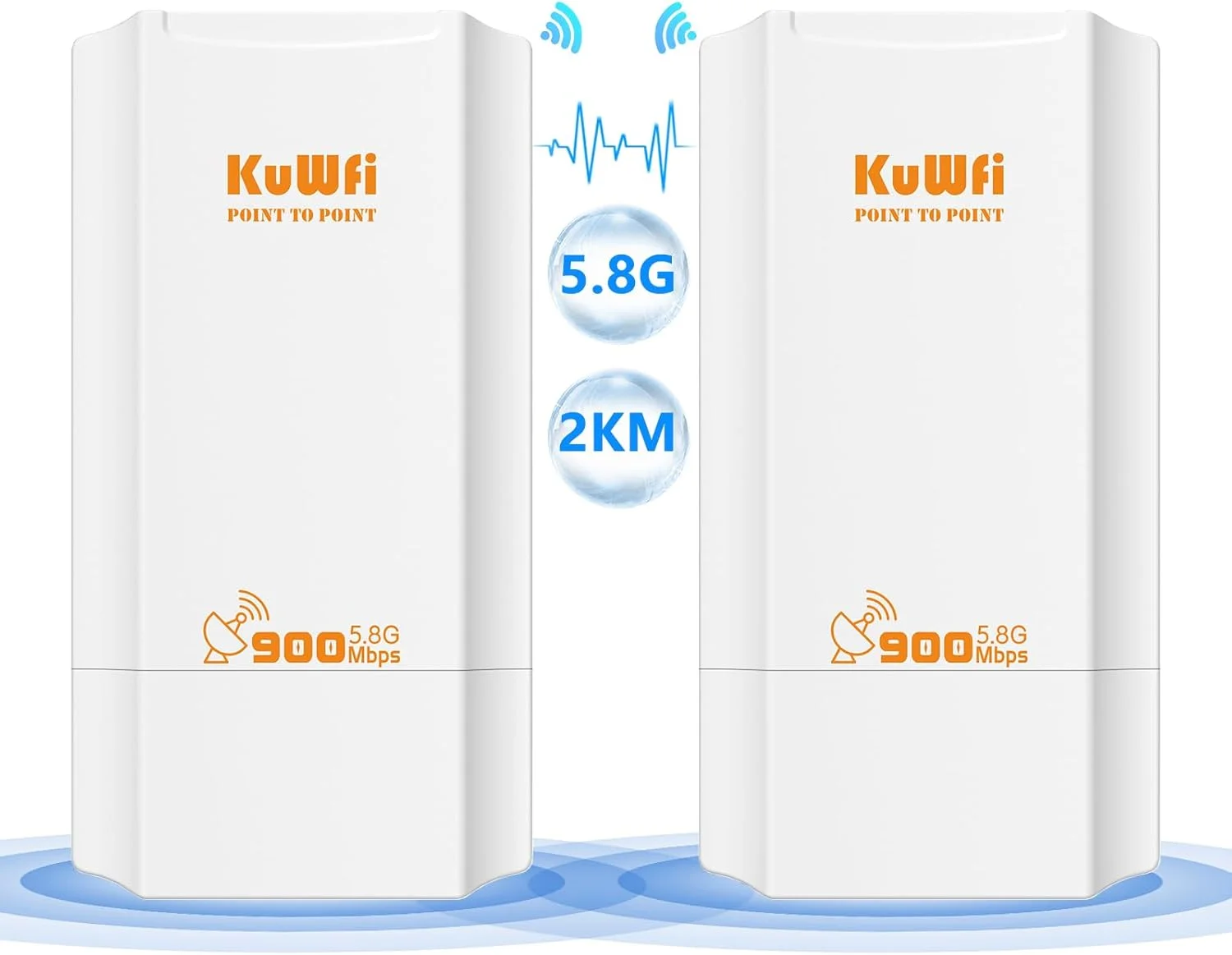 اکسس پوینت بیرونی KuWFi 900 مگابیت بر ثانیه وای فای، پل وایرلس CPE 5.8 گیگاهرتز با آنتن وای فای بیرونی 12dBi، پشتیبانی از راه حل انتقال 2-3 کیلومتر برای PTP/PTMP، وای فای نقطه به نقطه برای دوربین مداربسته