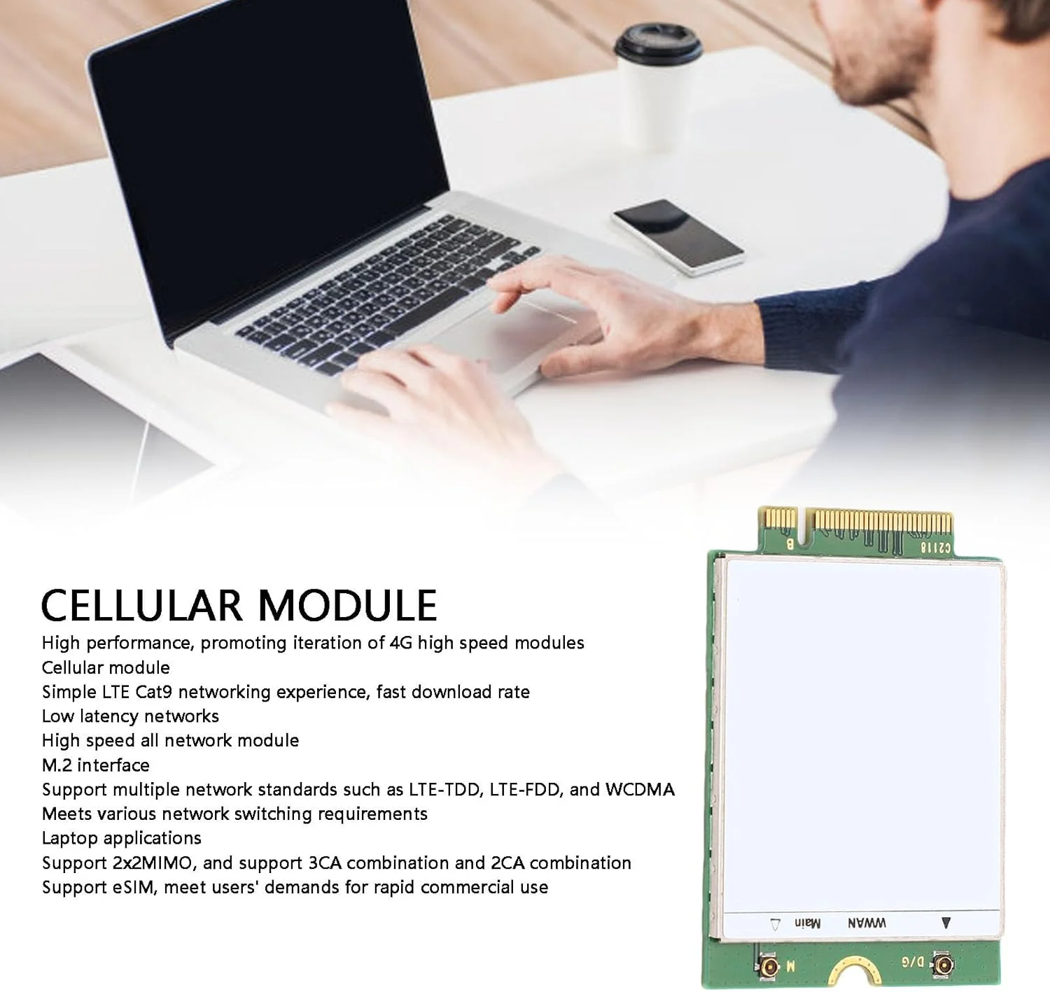 ماژول کارت WWAN 4G LTE Cat 9، اسلات بی‌سیم M.2 B Key USB 3.0 SSD NGFF 4G WWAN برای Latitude 35141 5305192412، توسعه با معماری LTE پرسرعت