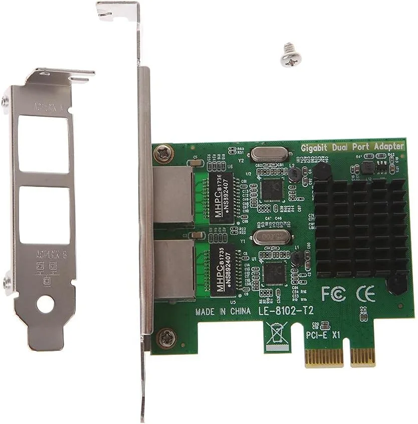 کارت شبکه دو پورت PCI-E X1 گیگابیتی اترنت با سرعت 10/100/1000 مگابیت بر ثانیه، آداپتور لوازم جانبی کامپیوتر و اداری، قطعات و سخت افزار کامپیوتر، شاسی رومیزی کاربردی، کامپیوتر گیمینگ و اداری