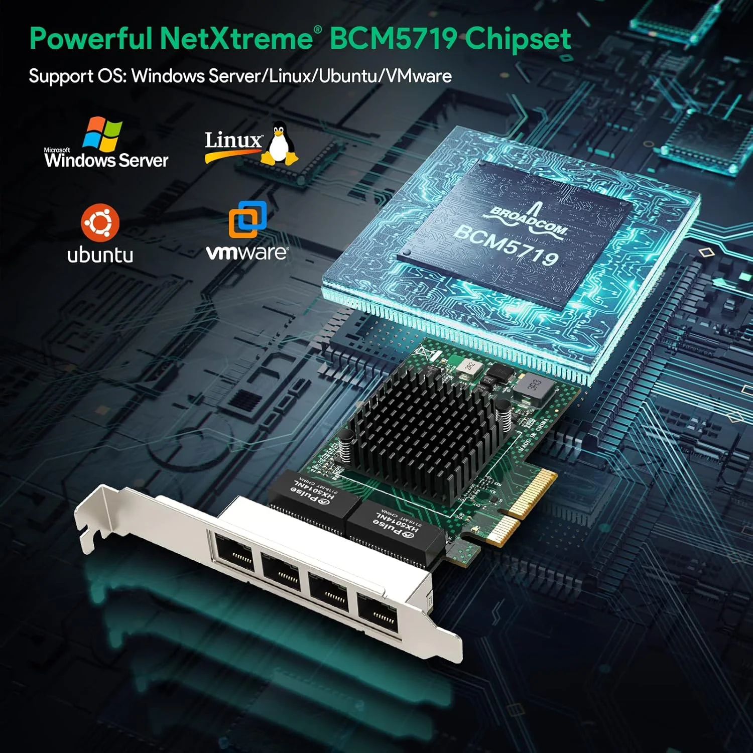 آداپتور سرور اترنت گیگابیتی چهار پورت EDUP NetXtreme BCM5719 RJ45، کارت شبکه چهار پورت PCI Express 1000M NIC با پروفایل کوتاه برای Windows Server/Linux/Ubuntu/VMware