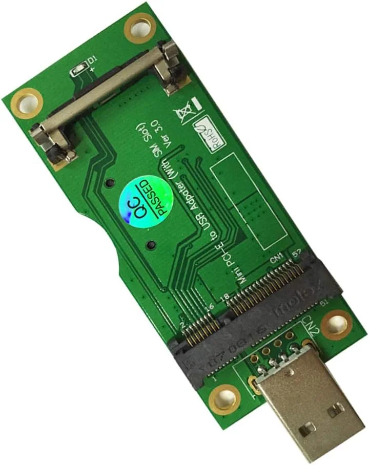 کارت آداپتور Fansipro PCi-E Wireless WWAN به USB 2.0 با اسلات سیم کارت برای ماژول 3G/4G، سبز