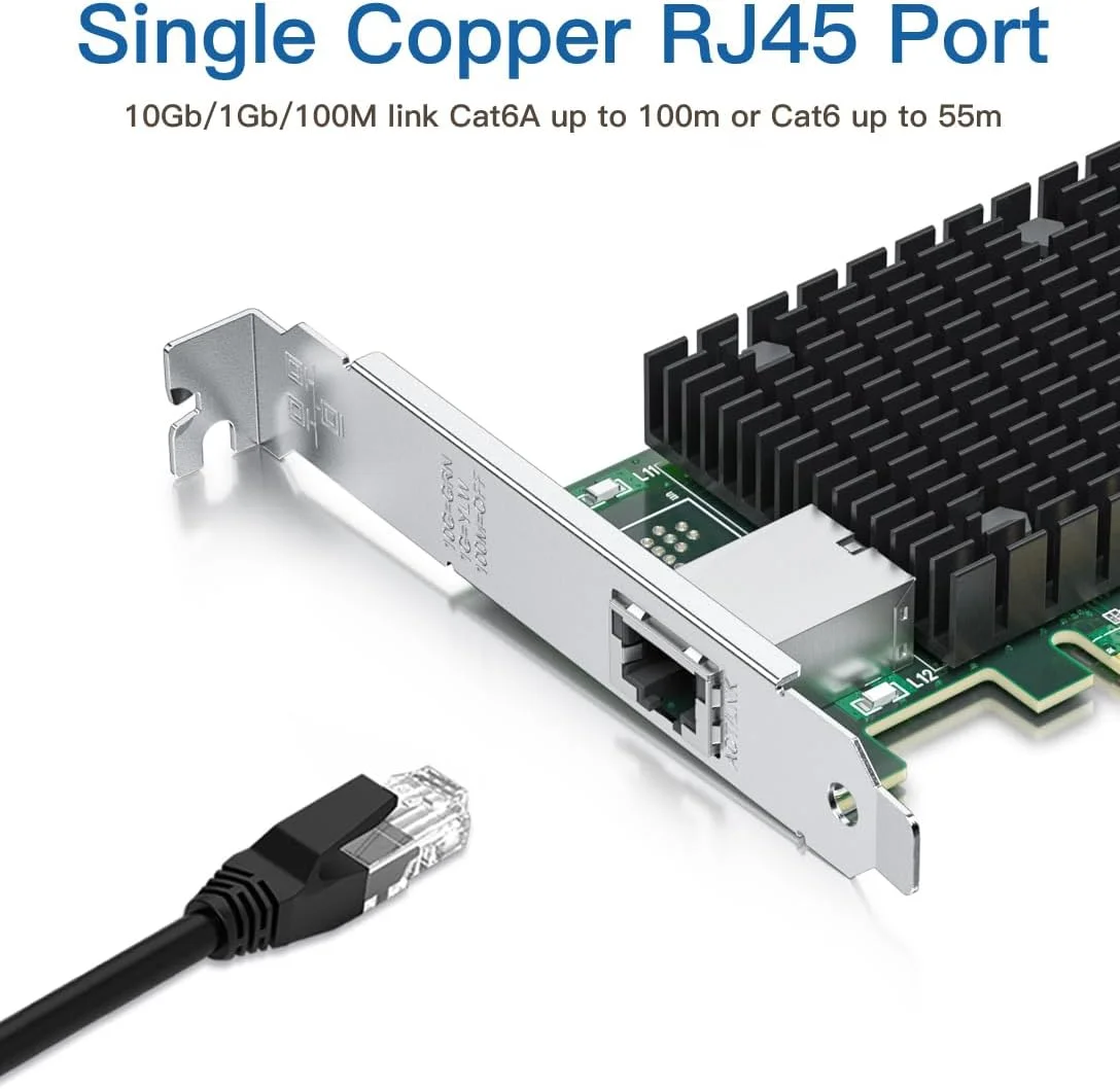 کارت شبکه اترنت 10G H!Fiber.com، کارت شبکه RJ45، کارت شبکه 10GbE CNA، سازگار با X540-T1، با کنترلر Intel X540-BT1، پشتیبانی از Windows Server/Linux/VMware (عدم پشتیبانی از MAC)