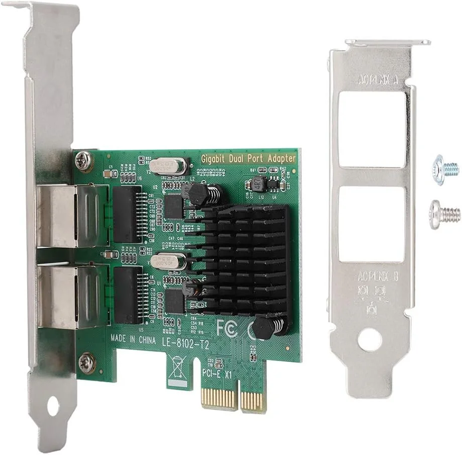 کارت شبکه گیگابیتی، 10/100/1000Mbps RJ-45 دو پورت PCI-Ex1 کارت رابط شبکه برای 8102-T2
