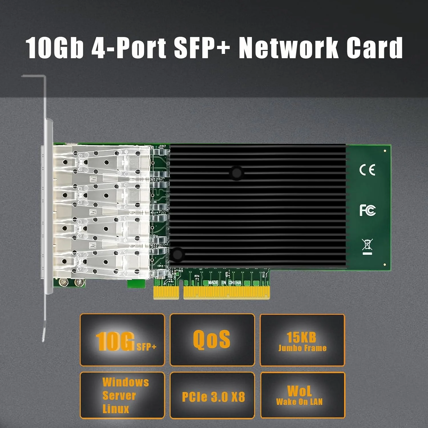 کارت شبکه اترنت 4 پورت 10Gb SFP+ GLOTRENDS ST7219 با کنترلر Intel X710-BM1، رابط PCIE 3.0 X8، عدم پشتیبانی از سیستم عامل Mac OS