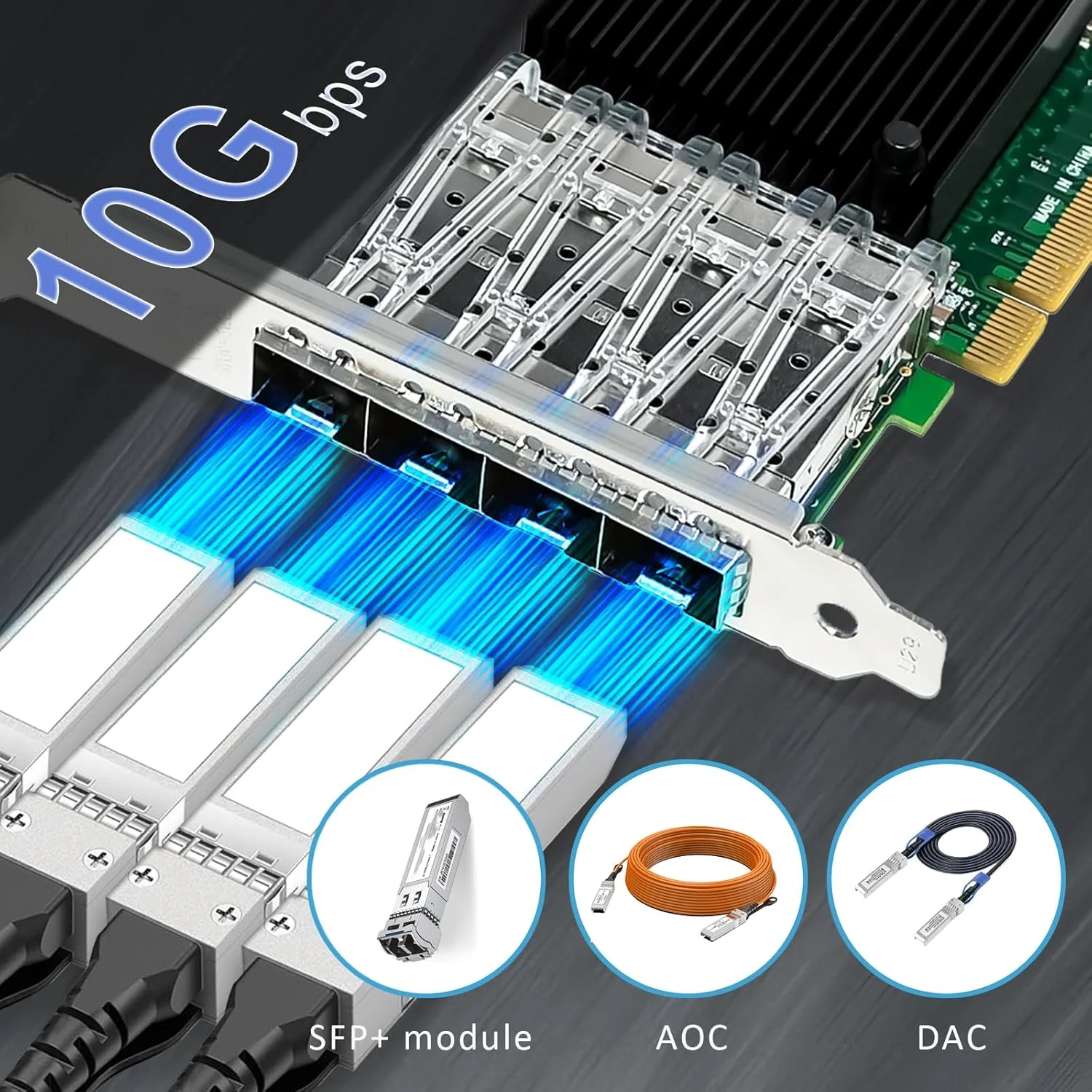 کارت شبکه اترنت 4 پورت 10Gb SFP+ GLOTRENDS ST7219 با کنترلر Intel X710-BM1، رابط PCIE 3.0 X8، عدم پشتیبانی از سیستم عامل Mac OS