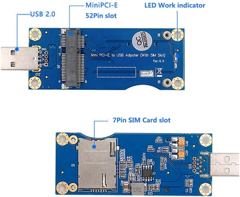 مبدل Mini PCI-E به USB مدل HLT با اسلات سیم کارت برای ماژول WWAN/LTE