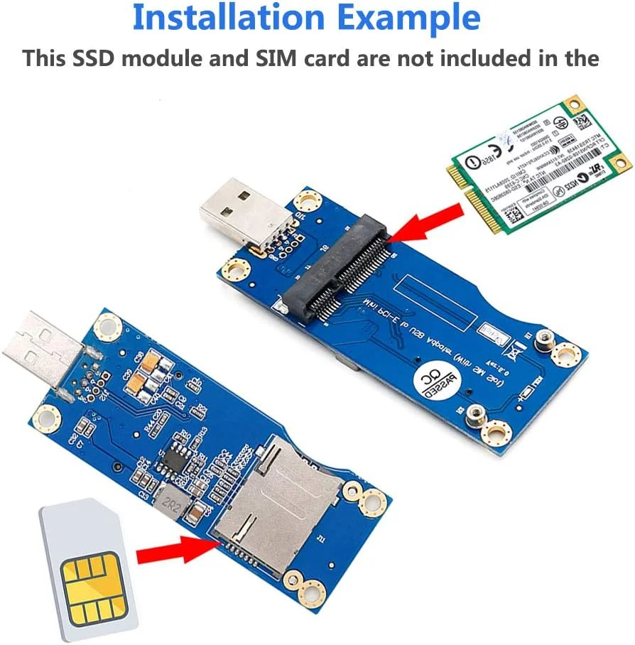 مبدل Mini PCI-E به USB مدل HLT با اسلات سیم کارت برای ماژول WWAN/LTE