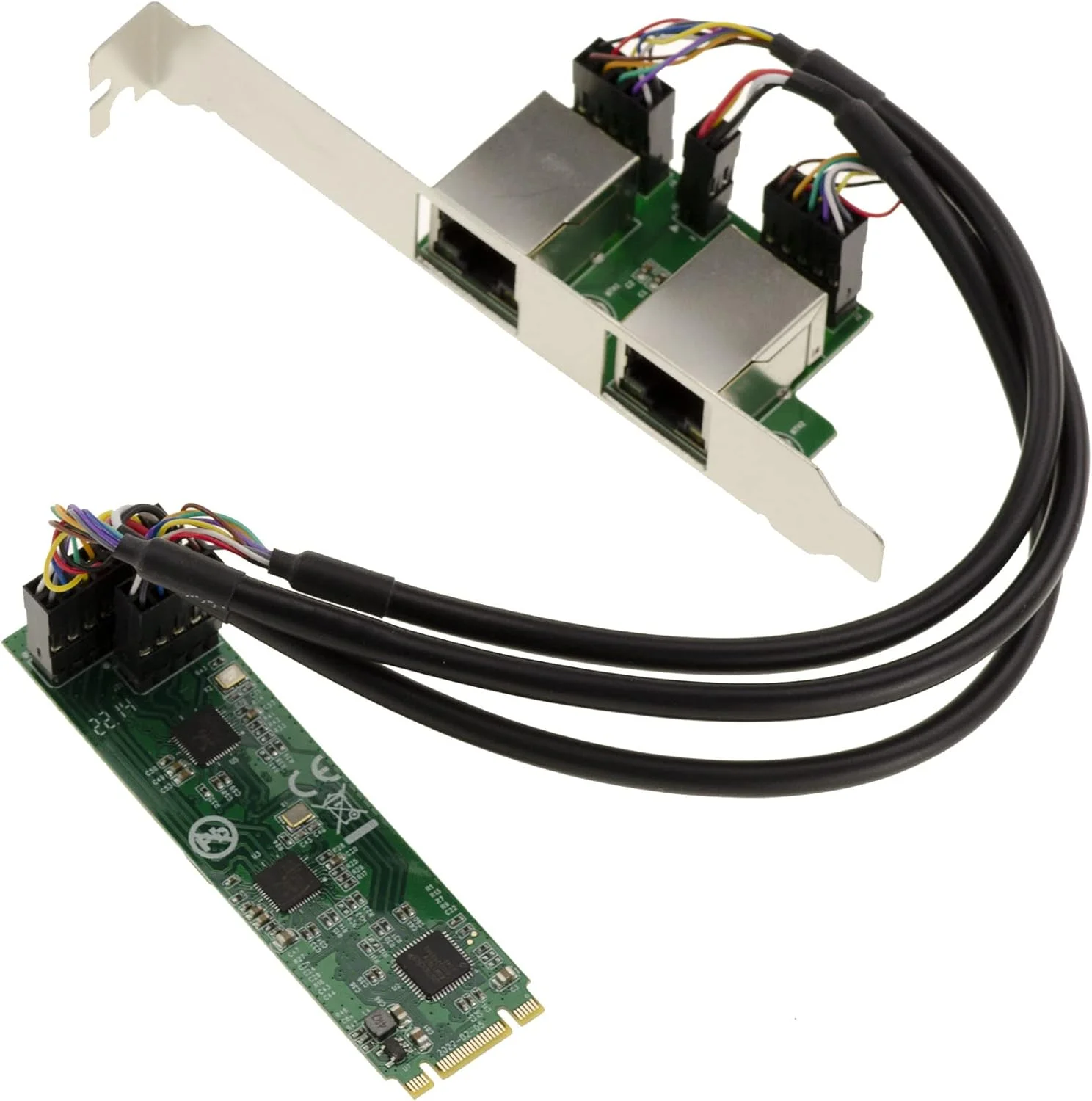 کارت شبکه KALEA-INFORMATIQUE Realtek RTL8125 M2 M.2 NGFF PCIe B M Key با 2 پورت 2.5 گیگابیتی RJ45 LAN Ethernet 10 100 1000 1G 2.5G با چیپست دوگانه