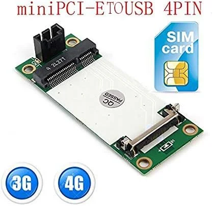 آداپتور Mini PCI-E به USB برای تست ماژول 3G/4G WWAN، کارت آداپتور Mini Pci-E Express Wireless به USB 4Pin با اسلات کارت SIM (عمودی)